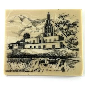 Idaho Falls LDS Temple Art Tile Signed Bob Wills 5.75x5” Vintage Mormon Temple
